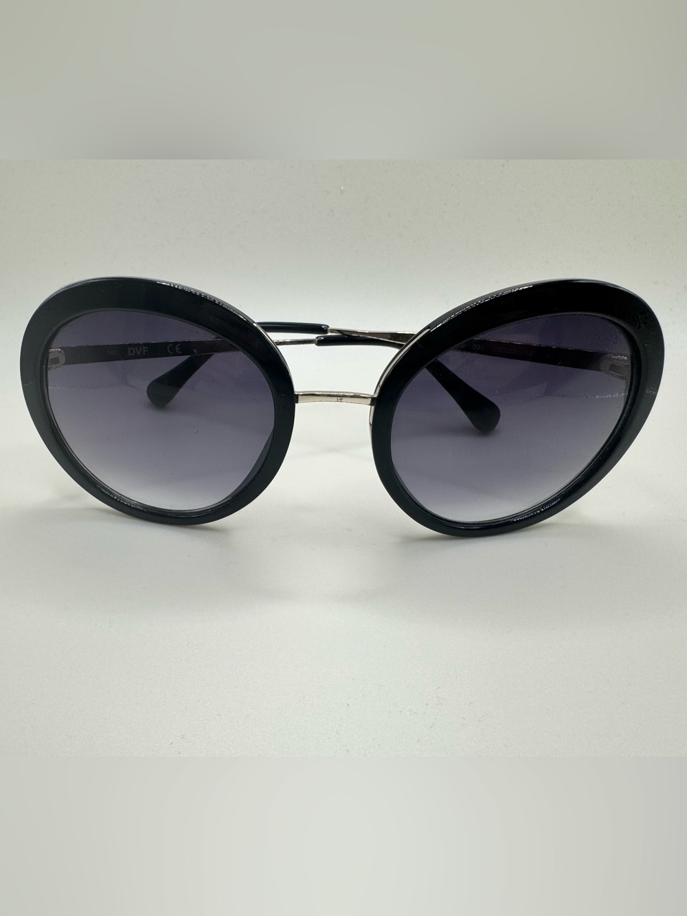 Diane von Furstenberg DVF Black Oversized Retro Round Cat Eye Sunglasses